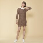 Robe courte manches 3 / 4 bas onduls femme - pois marron