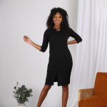 Robe courte manches 3 / 4 et ceinture  nouer femme - noir