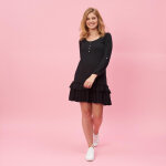 Robe courte manches longues ajustables bas volant imprim dos femme - noir en coton