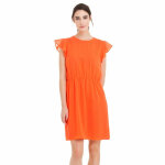 Robe courte manches papillon encolure ronde plumetis femme - orange