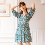 Robe courte marine vert en viscose