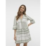 Robe courte tunique court col en v manches larges manches 3 / 4 blanc pia Robe courte tunique court col en v manches larges manches 3 / 4 blanc pia
