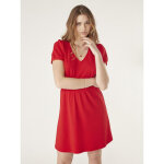 Robe courte unie d�tails manches rouge