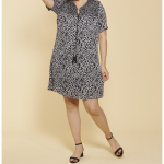 Robe imprimée nid d'abeille manches courtes femme - imprimé noir et blanc en coton Robe imprimée nid d'abeille manches courtes femme - imprimé noir et blanc en coton