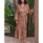 Robe imprimée ribella aztek en viscose ocre Robe imprimée ribella aztek en viscose ocre