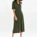 Robe longue femme vert kaki en viscose