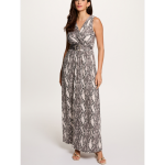 Robe longue fluide imprim�e sans manches noir / blanc multicolore