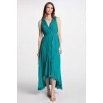 Robe longue fluide pliss�e verte