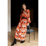 Robe longue imprime coquelicat - capucine rouge en viscose