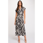 Robe longue imprim�e manches courtes rayure noir et blanc multicolore