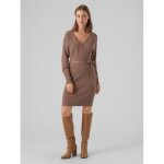 Robe longue regular fit col en v manches longues au - dessus du genou marron