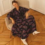 Robe longue roman noir en viscose