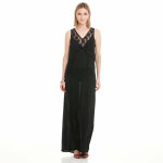 Robe longue sans manches dentelle et galon ajour femme - noir