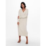 Robe en maille col en v manches longues au - dessus du genou beige