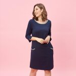 Robe manches 3 / 4 col rond et poches avec perles fantaisie grandes tailles femme - bleu marine