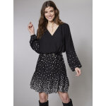Robe à manches longues et décolleté en v avec volants noir Robe à manches longues et décolleté en v avec volants noir