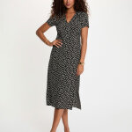 Robe mi - longue col v noir femme