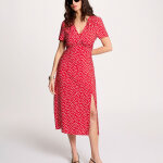 Robe mi - longues imprim�e manches courtes rouge