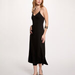 Robe mi longue unie bretelles cha�ne noir