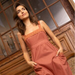 Robe midi avec broderie sandra terracotta en coton