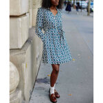 Robe ruka geo en viscose bleu