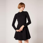Robe unie courte manches longues noir en viscose