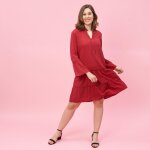 Robe à volants et pinces manches longues femme - rouge Robe à volants et pinces manches longues femme - rouge