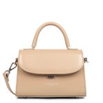 Sac  main  rabat avec fermoir s suave even beige fonc en cuir