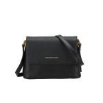 Sac rabat port travers raquel en cuir - noir