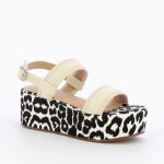 Sandales compenses femme - beige effet tweed