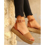 Sandales compenses femme cuir camel  bride fines
