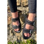 Sandales femme en cuir - noir