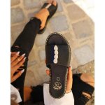 Mules plates dtails strass femme cuir noire