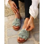 Mules plates noues femme cuir vert d?eau