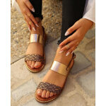 Sandales femme double - bride cuir champagne Sandales femme double - bride cuir champagne