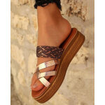 Sandales  plateformes femme cuir champagne