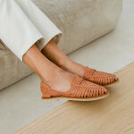 Sandale tressee camel - alegre en cuir