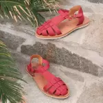 Sandale tressee framboise mathilda rouge en cuir