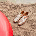 Sandales tresses medusa champagne en cuir