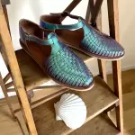 Sandales tresses peonia bleu mermaid en cuir