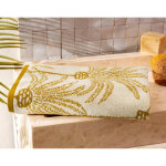 Serviette de bain en coton �cru motif palmier jaune ocre - collection palmarix