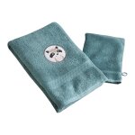Serviette de bain enfant bleue petites betes en coton
