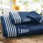 Serviette de toilette, drap de bain en coton phare bleu marine