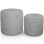 Set de 2 poufs ronds colonia tissu gris Set de 2 poufs ronds colonia tissu gris