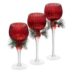 Set de 3 photophores sur pied rouge avec dcoration