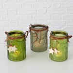 Set de 3 photophores en verre malina vert