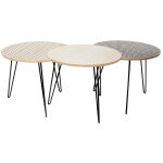 Set de 3 tables basses emboitables imprimé géométrique noir piétement en fer ines Set de 3 tables basses emboitables imprimé géométrique noir piétement en fer ines