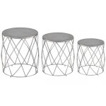 Set de 3 tabourets argent�en nickel moneo