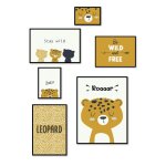 Set de 6 cadres noirs - leopard