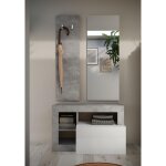 Set de meuble d'entrée ancona coloris effet béton avec tiroir laqué blanc l91 cm Set de meuble d'entrée ancona coloris effet béton avec tiroir laqué blanc l91 cm